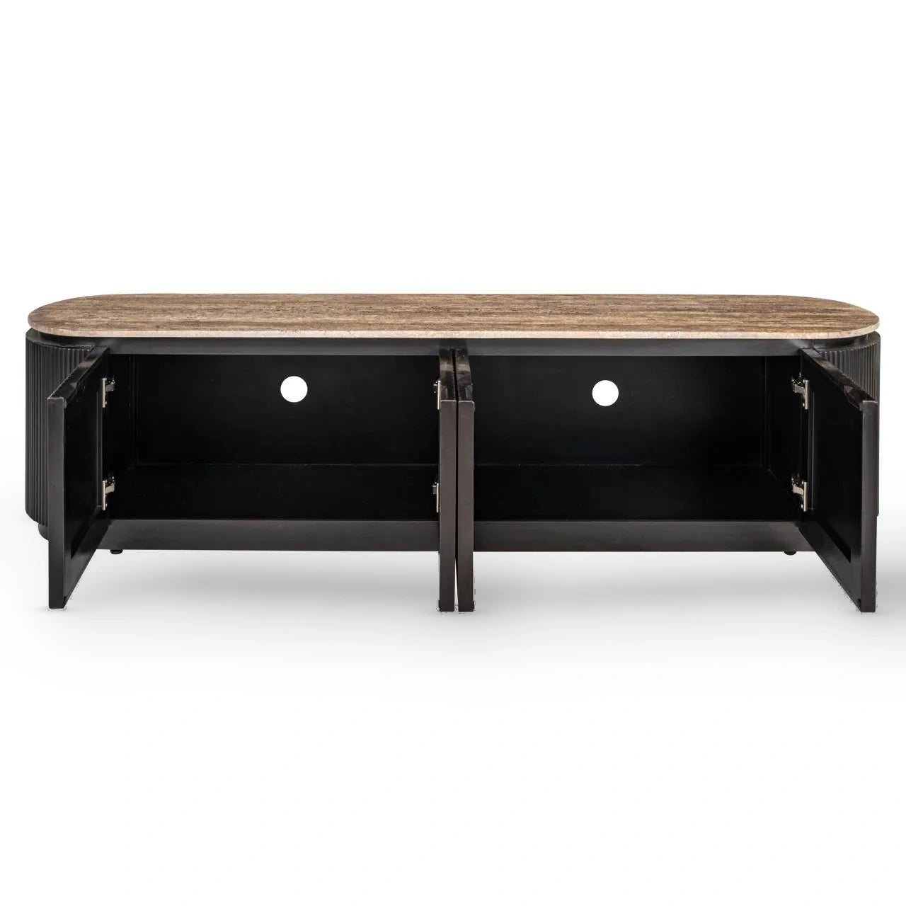 Richmond Interiors Russo Ash Brown Wood & Travertine TV Unit