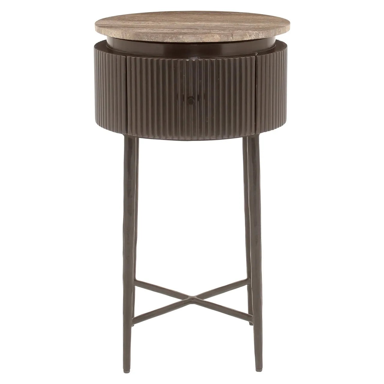 Richmond Interiors Russo Ash Brown Wood & Travertine Round Side Table