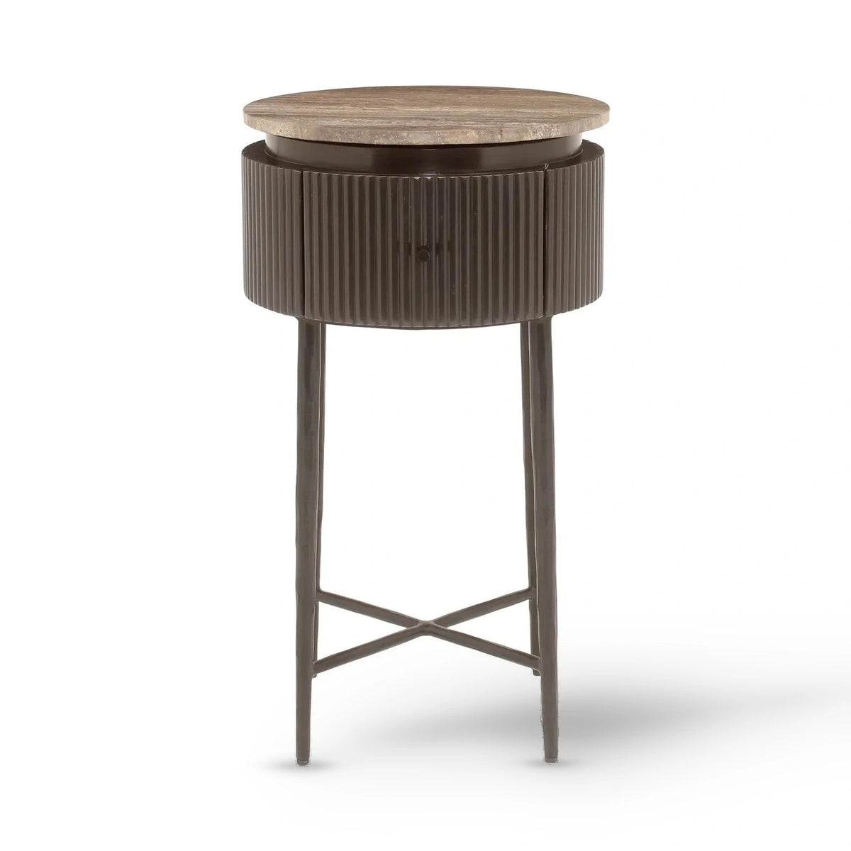 Richmond Interiors Russo Ash Brown Wood & Travertine Round Side Table