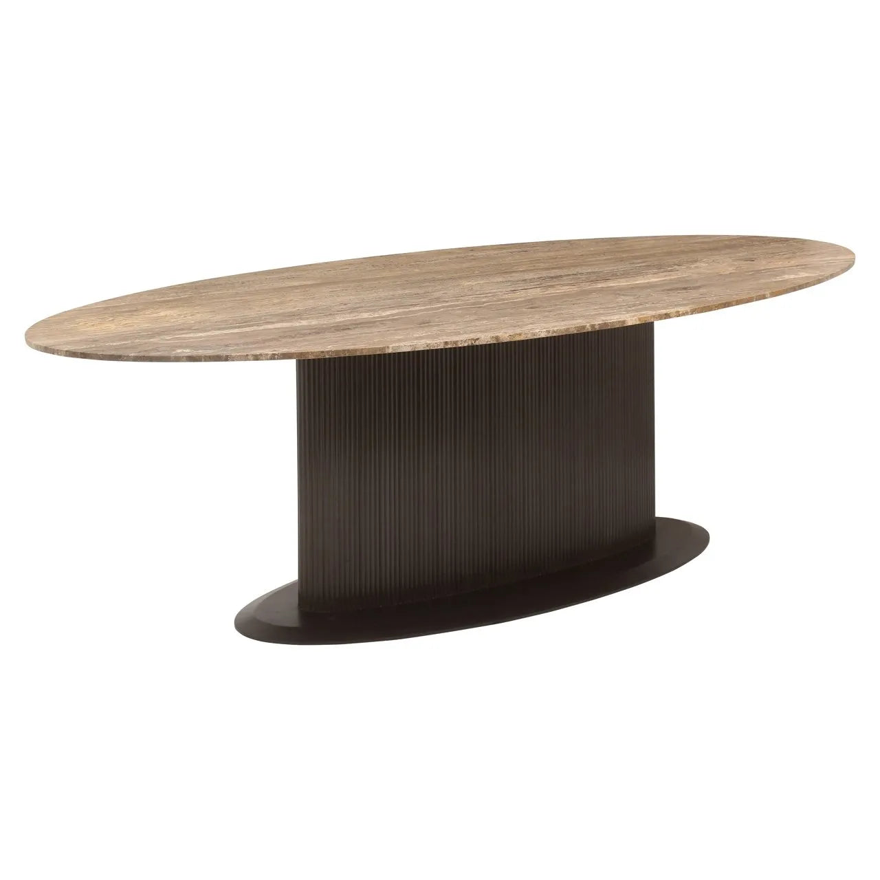 Richmond Interiors Russo Ash Brown Wood & Travertine Oval Dining Table 235cm
