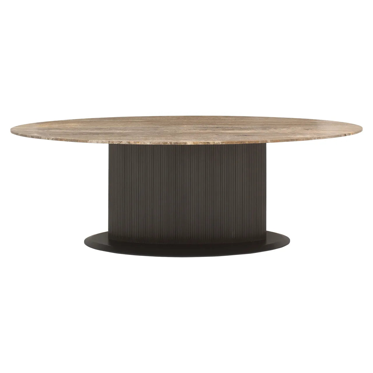 Richmond Interiors Russo Ash Brown Wood & Travertine Oval Dining Table 235cm