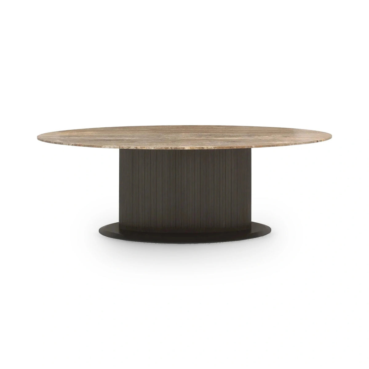 Richmond Interiors Russo Ash Brown Wood & Travertine Oval Dining Table 235cm