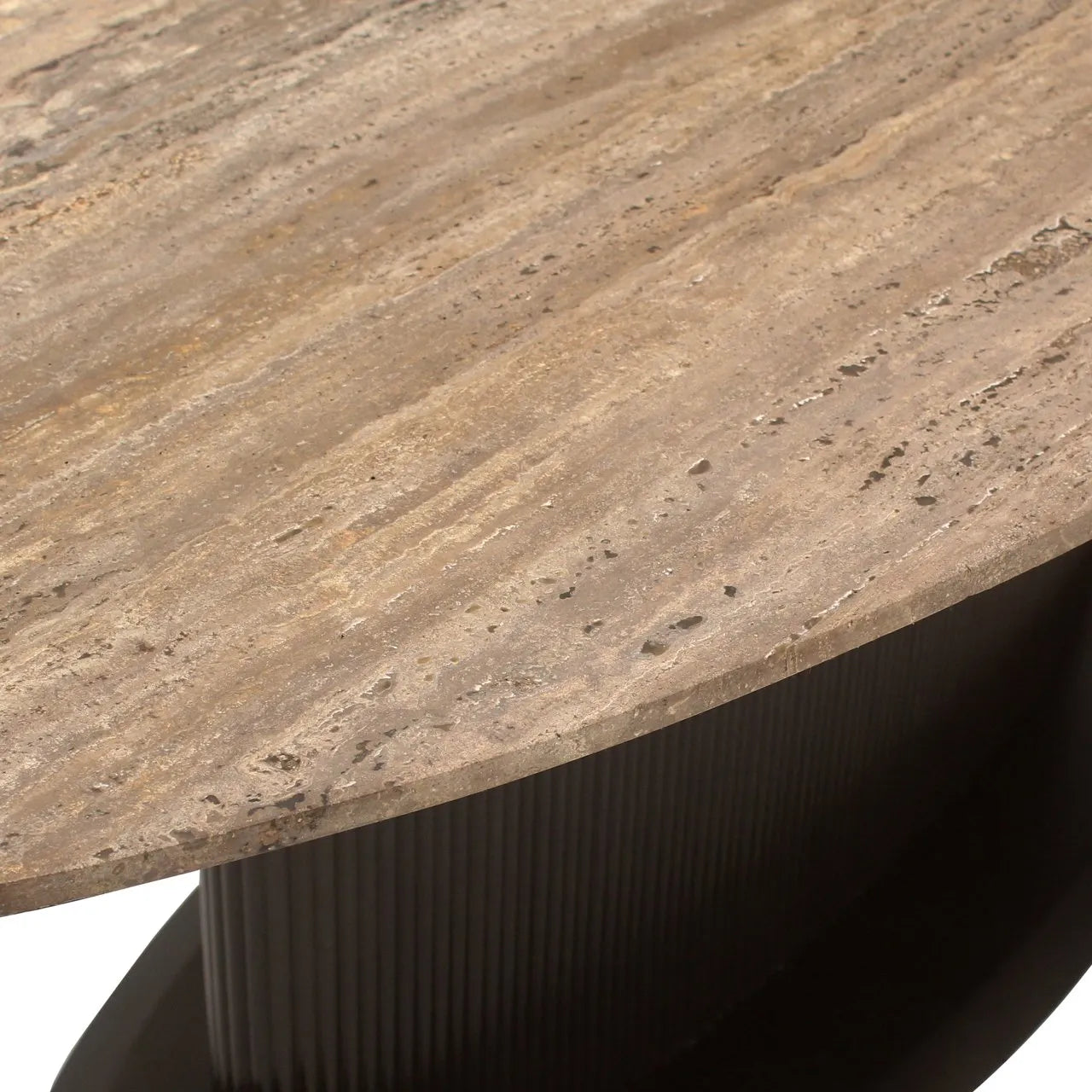 Richmond Interiors Russo Ash Brown Wood & Travertine Oval Dining Table 235cm
