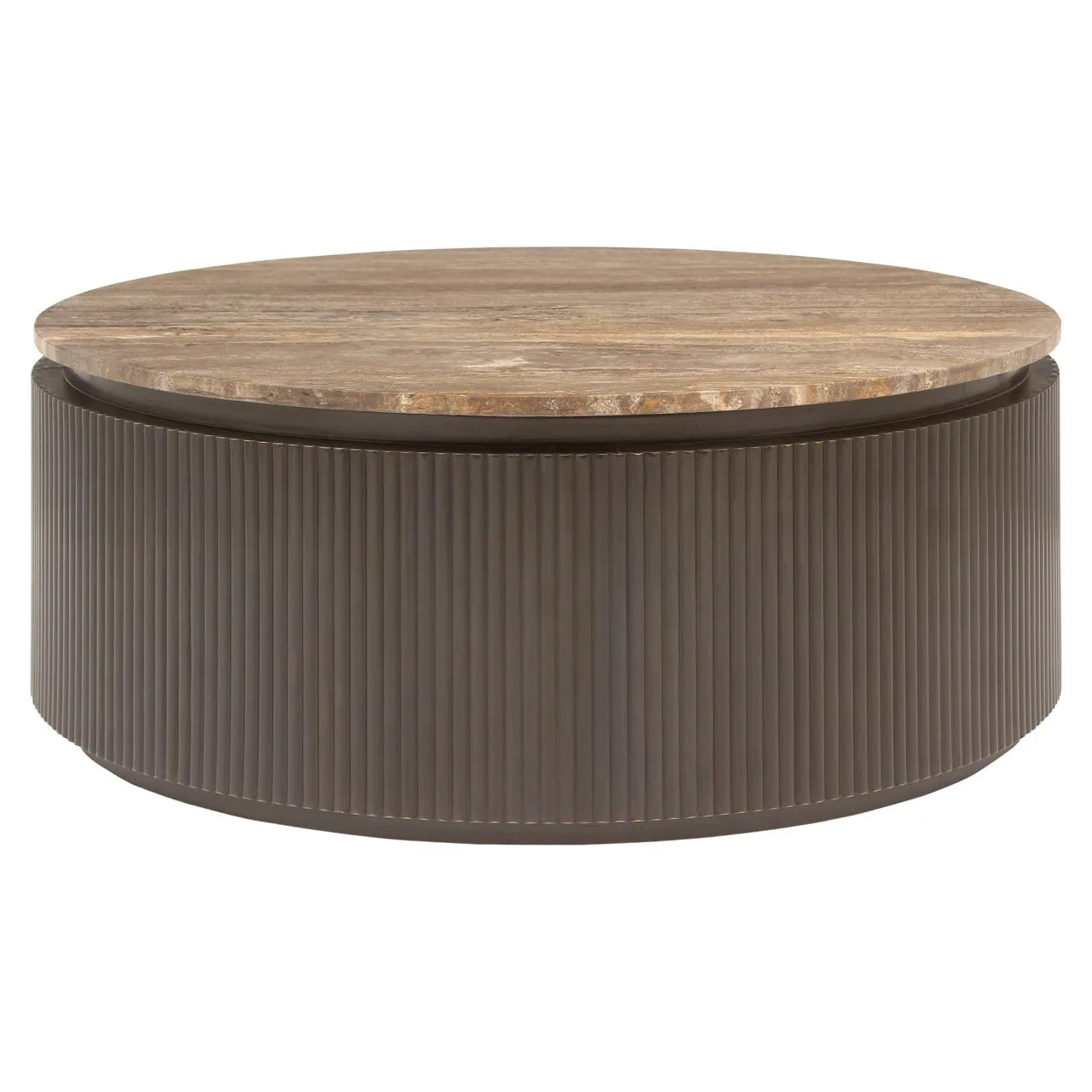 Richmond Interiors Russo Ash Brown Wood & Travertine Round Coffee Table