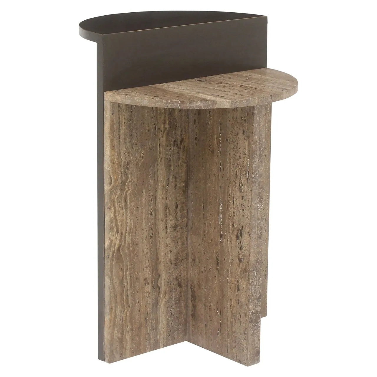 Richmond Interiors Russo Ash Brown Wood & Travertine Side Table