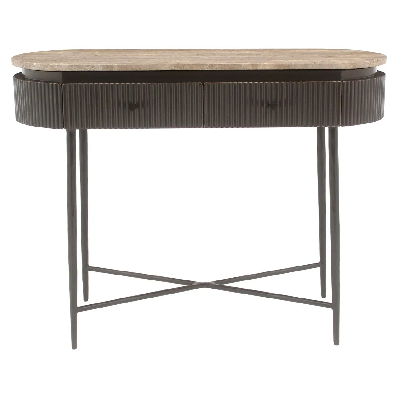 Richmond Interiors Russo Ash Brown Wood & Travertine Console Table