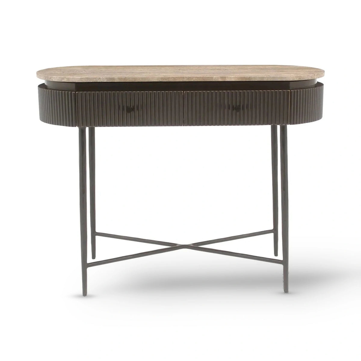 Richmond Interiors Russo Ash Brown Wood & Travertine Console Table