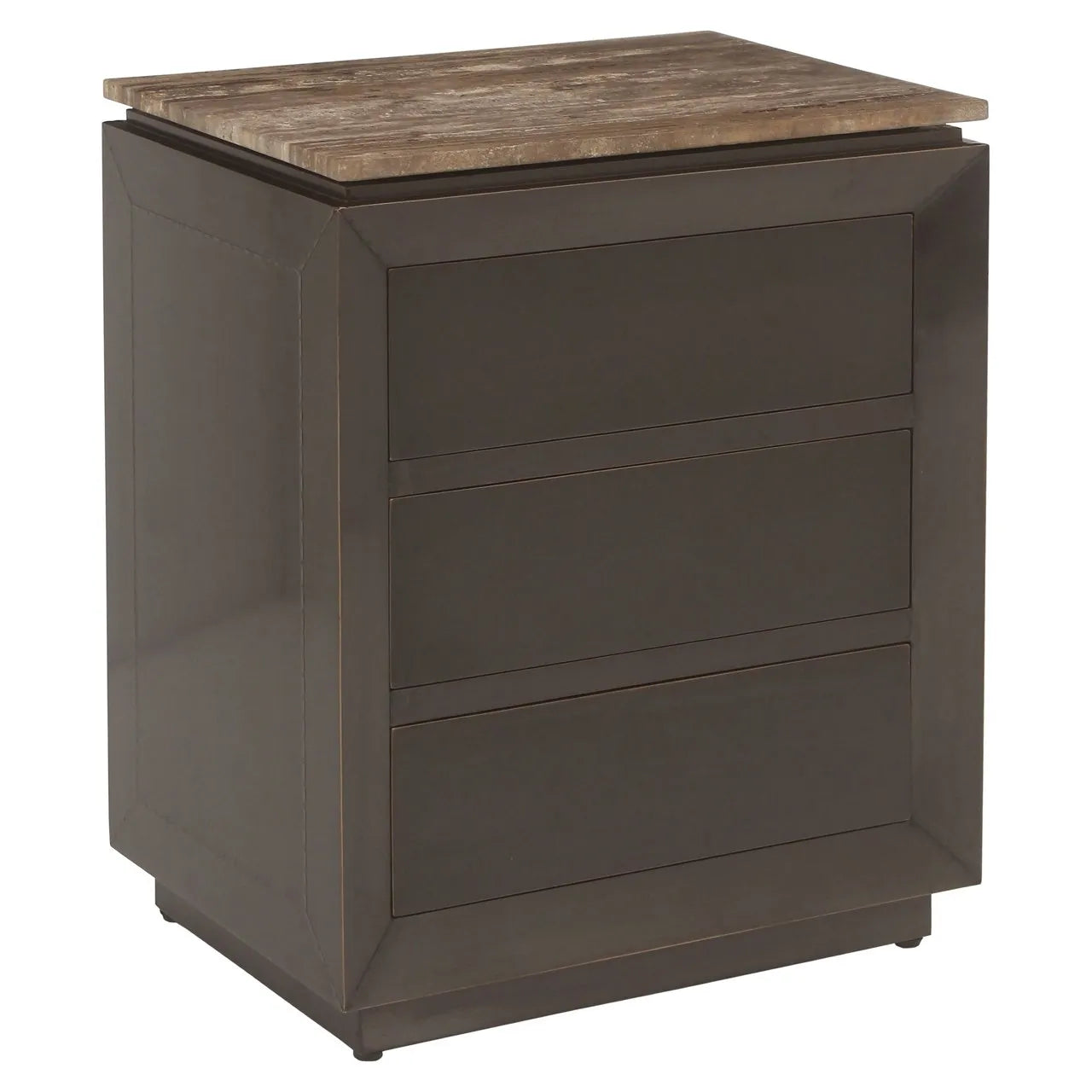 Richmond Interiors Russo Ash Brown Wood & Travertine Bedside Table