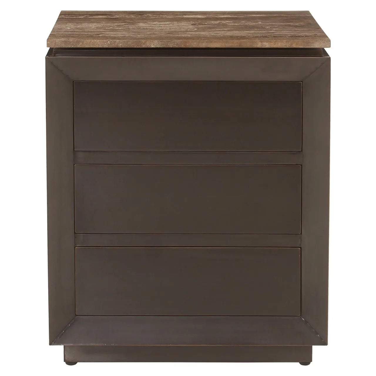 Richmond Interiors Russo Ash Brown Wood & Travertine Bedside Table