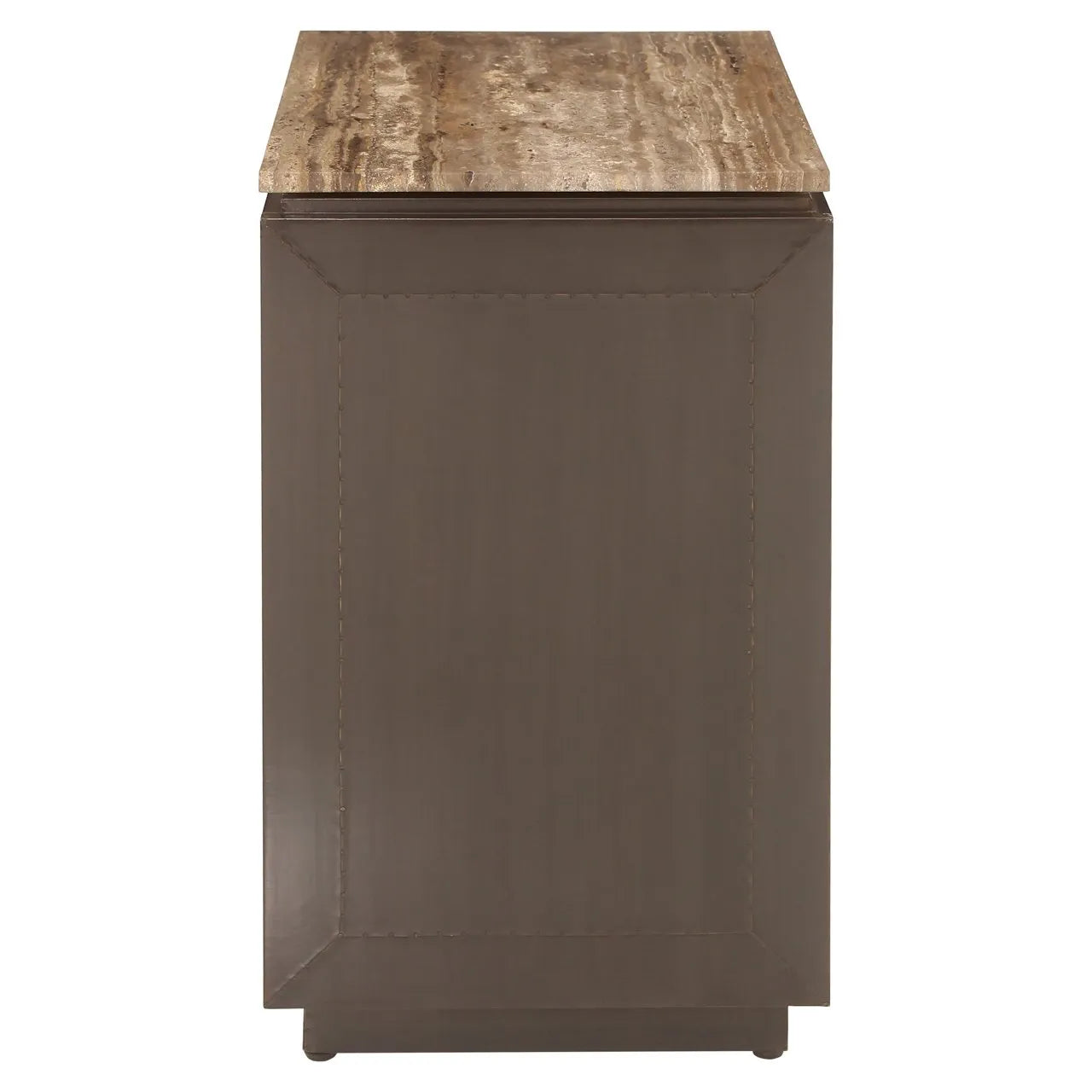 Richmond Interiors Russo Ash Brown Wood & Travertine Bedside Table