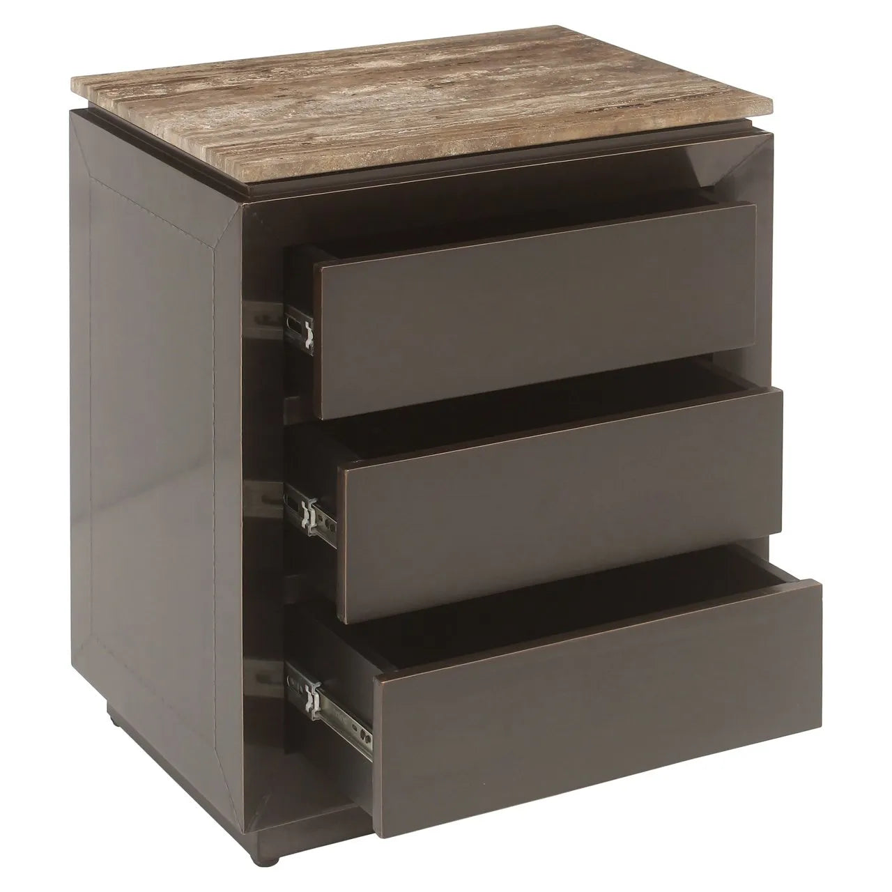 Richmond Interiors Russo Ash Brown Wood & Travertine Bedside Table