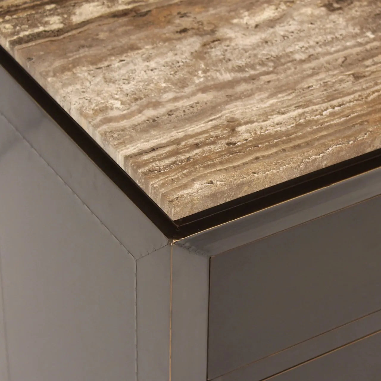 Richmond Interiors Russo Ash Brown Wood & Travertine Bedside Table
