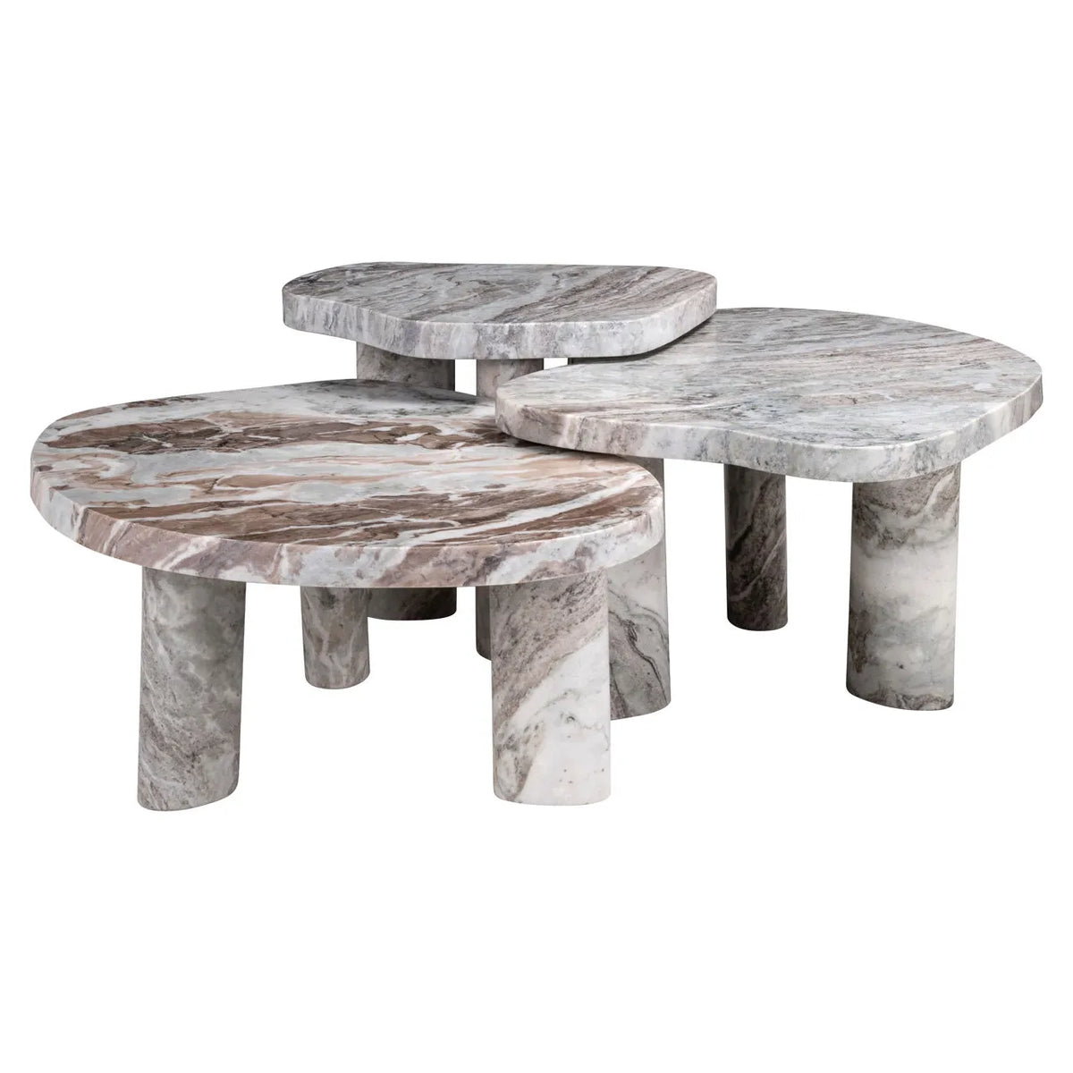 Richmond Interiors Set of 3 Camino Blush Beige/Grey Toronto Marble Coffee Tables