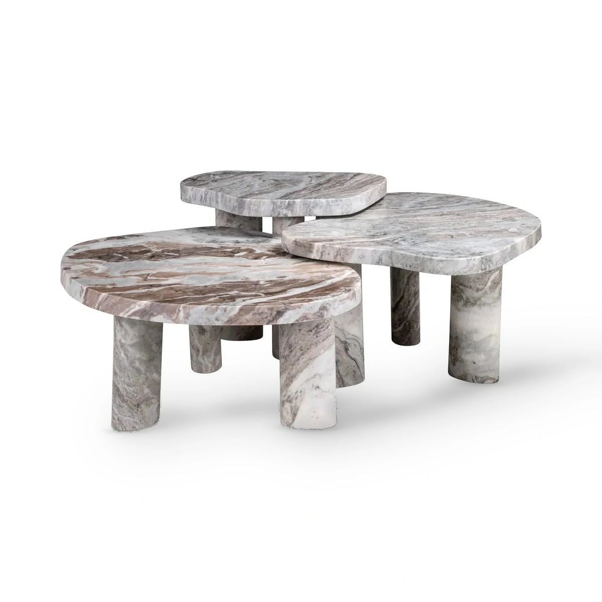 Richmond Interiors Set of 3 Camino Blush Beige/Grey Toronto Marble Coffee Tables