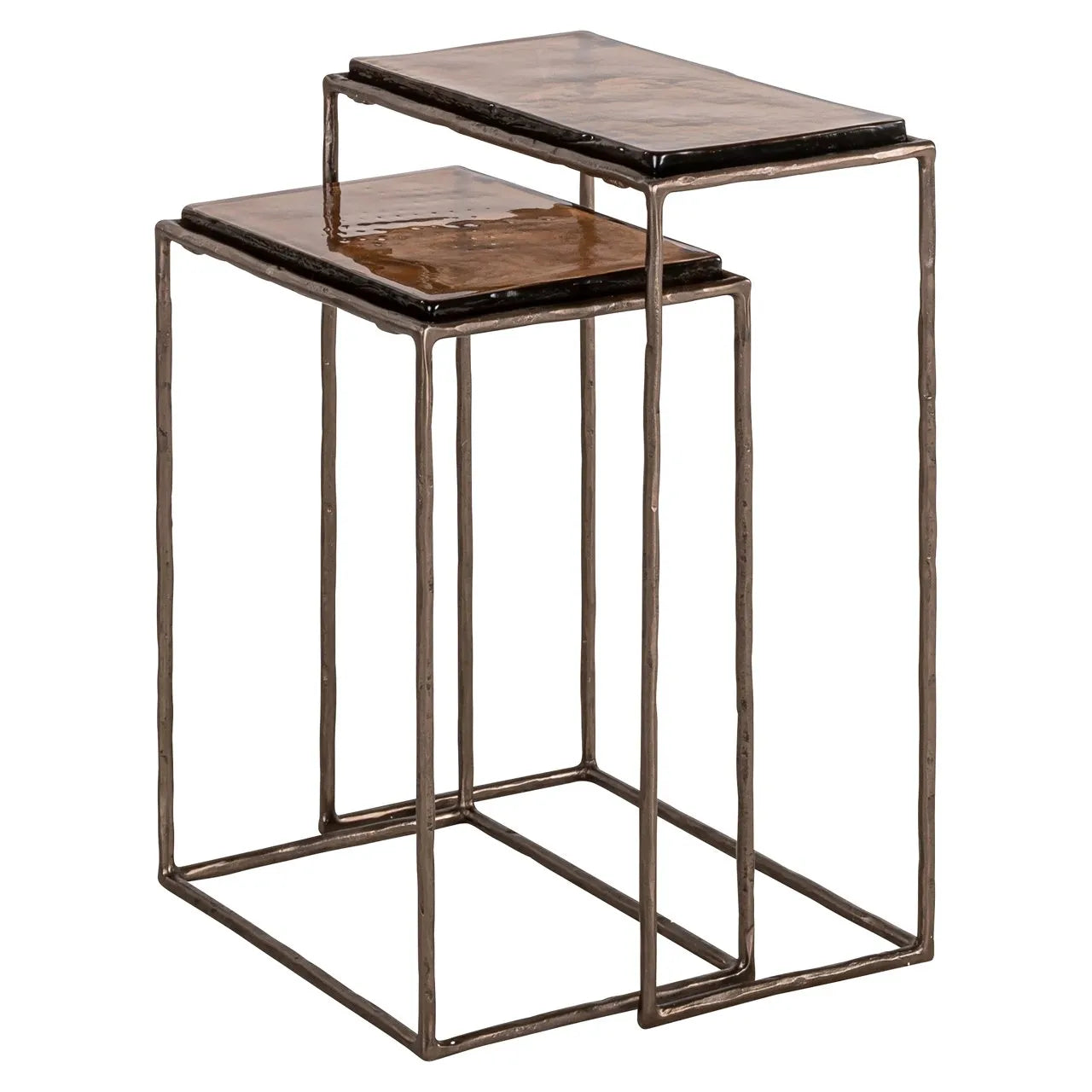 Richmond Interiors Villano Bronze & Glass Side Table - Set Of 2