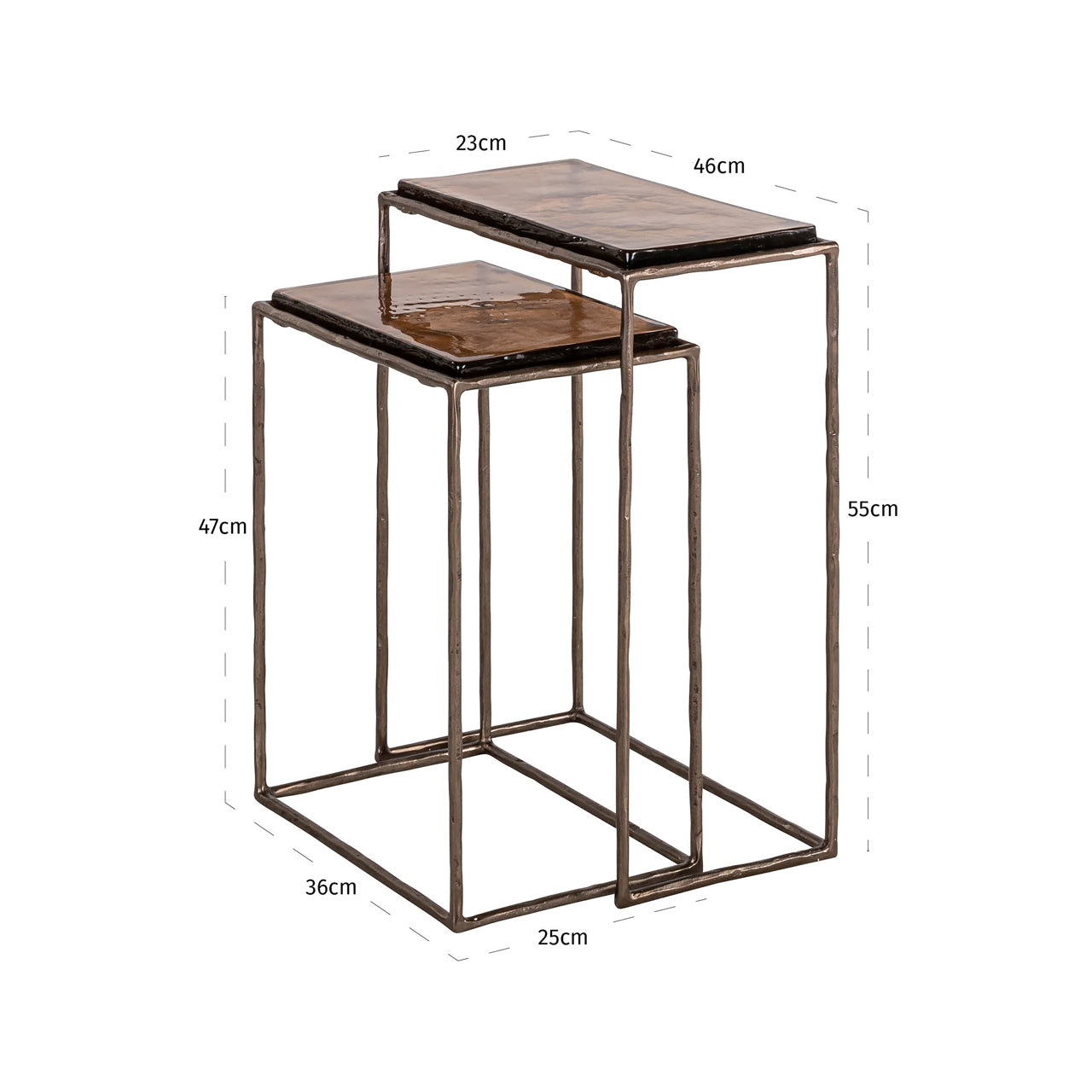Richmond Interiors Villano Bronze & Glass Side Table - Set Of 2