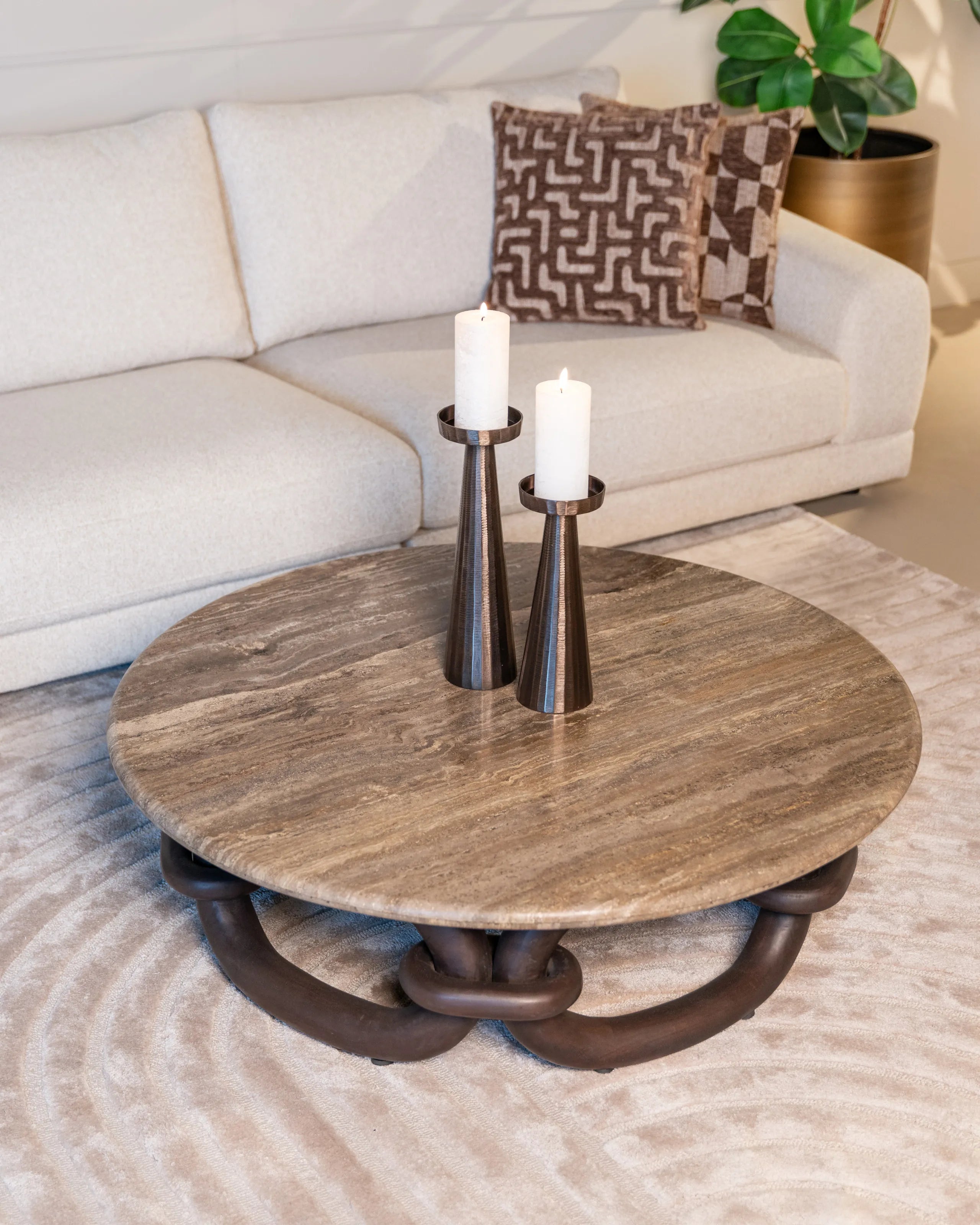 Richmond Interiors Chainey Ash Brown Travertine & Mango Wood Coffee Table