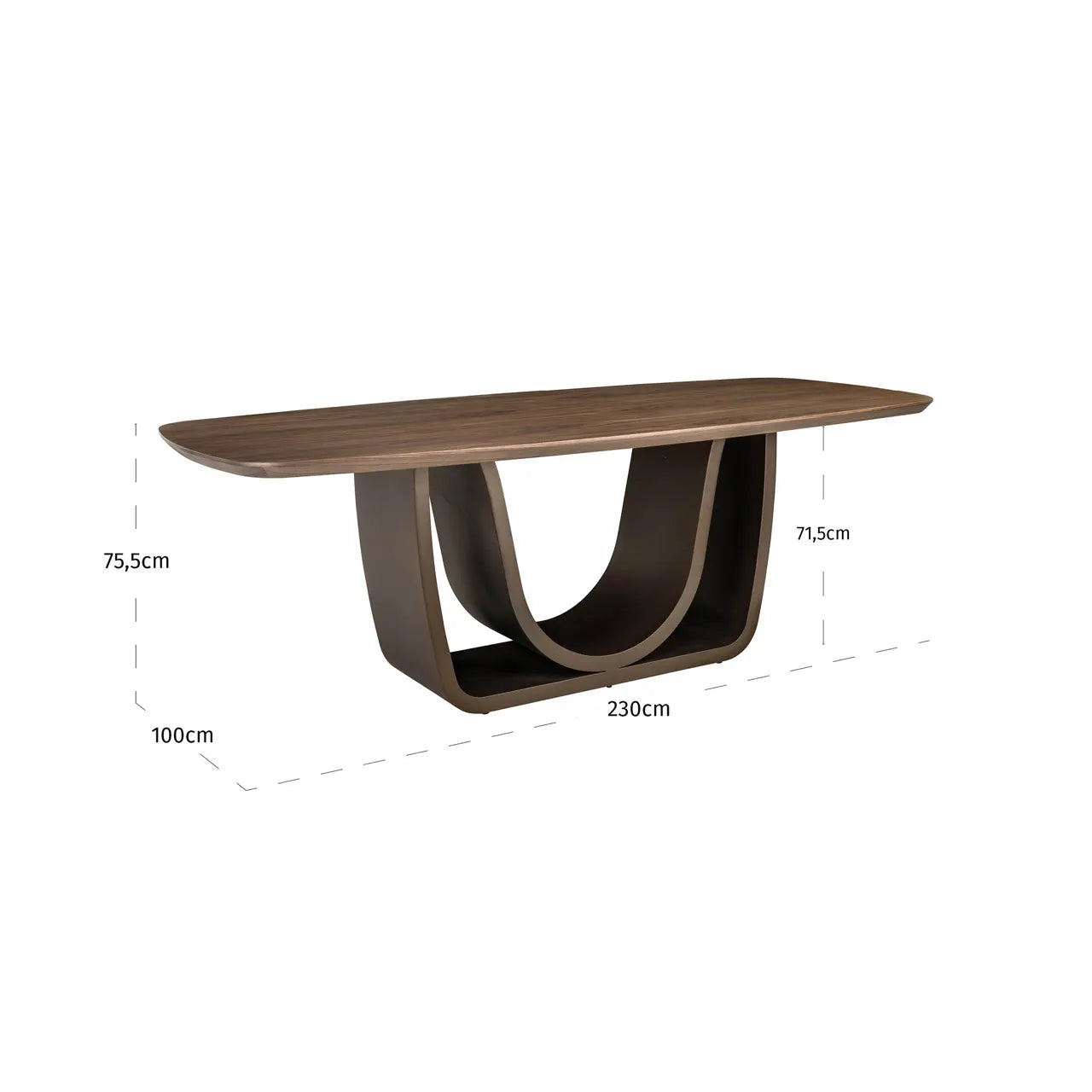 Richmond Interiors Windsor Walnut Brown Wood & Brass Base Dining Table 230cm