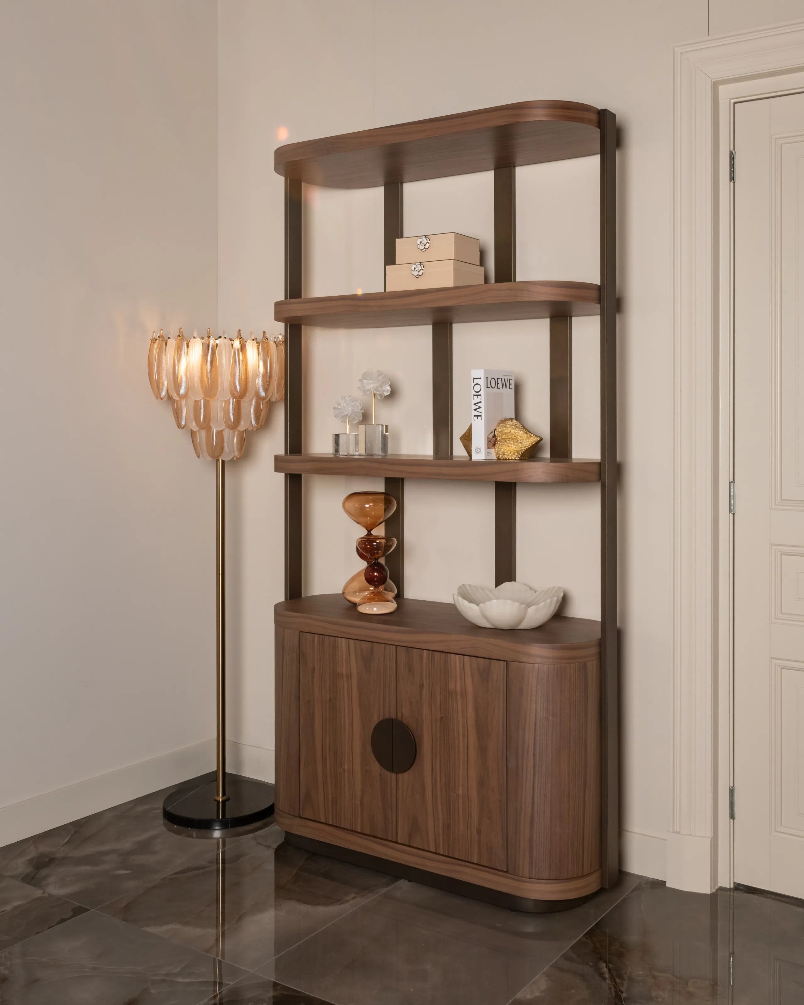 Richmond Interiors Windsor Walnut Brown Wood Display Cabinet