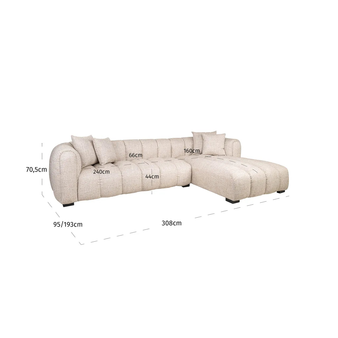 Richmond Interiors Novaro Cream Tweed Right-Hand Chaise Sofa