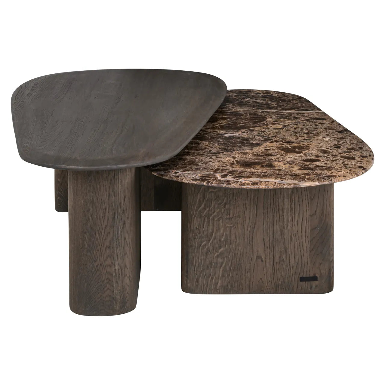 Richmond Interiors Set of 2 Castello Smoked Charcoal Emperador Marble & Oak Coffee Tables