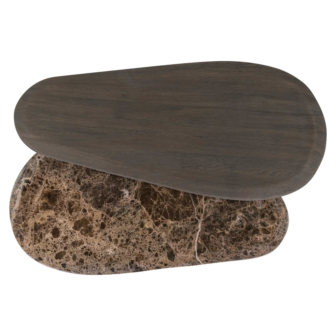 Richmond Interiors Set of 2 Castello Smoked Charcoal Emperador Marble & Oak Coffee Tables