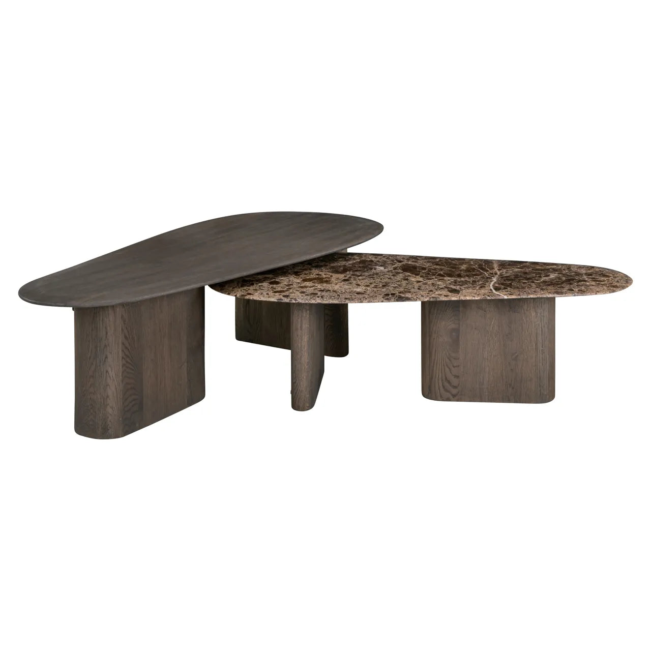 Richmond Interiors Set of 2 Castello Smoked Charcoal Emperador Marble & Oak Coffee Tables