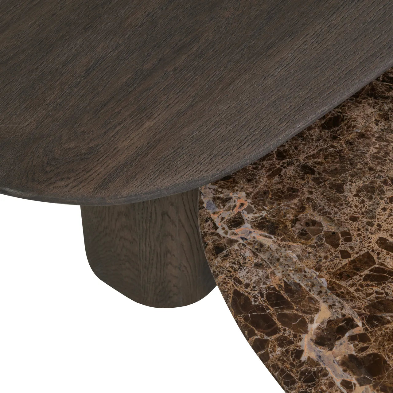 Richmond Interiors Set of 2 Castello Smoked Charcoal Emperador Marble & Oak Coffee Tables