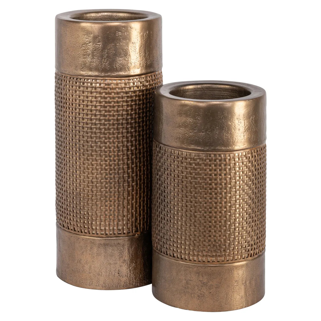 Richmond Interiors Aya Brushed Gold Rattan Candle Holder Small