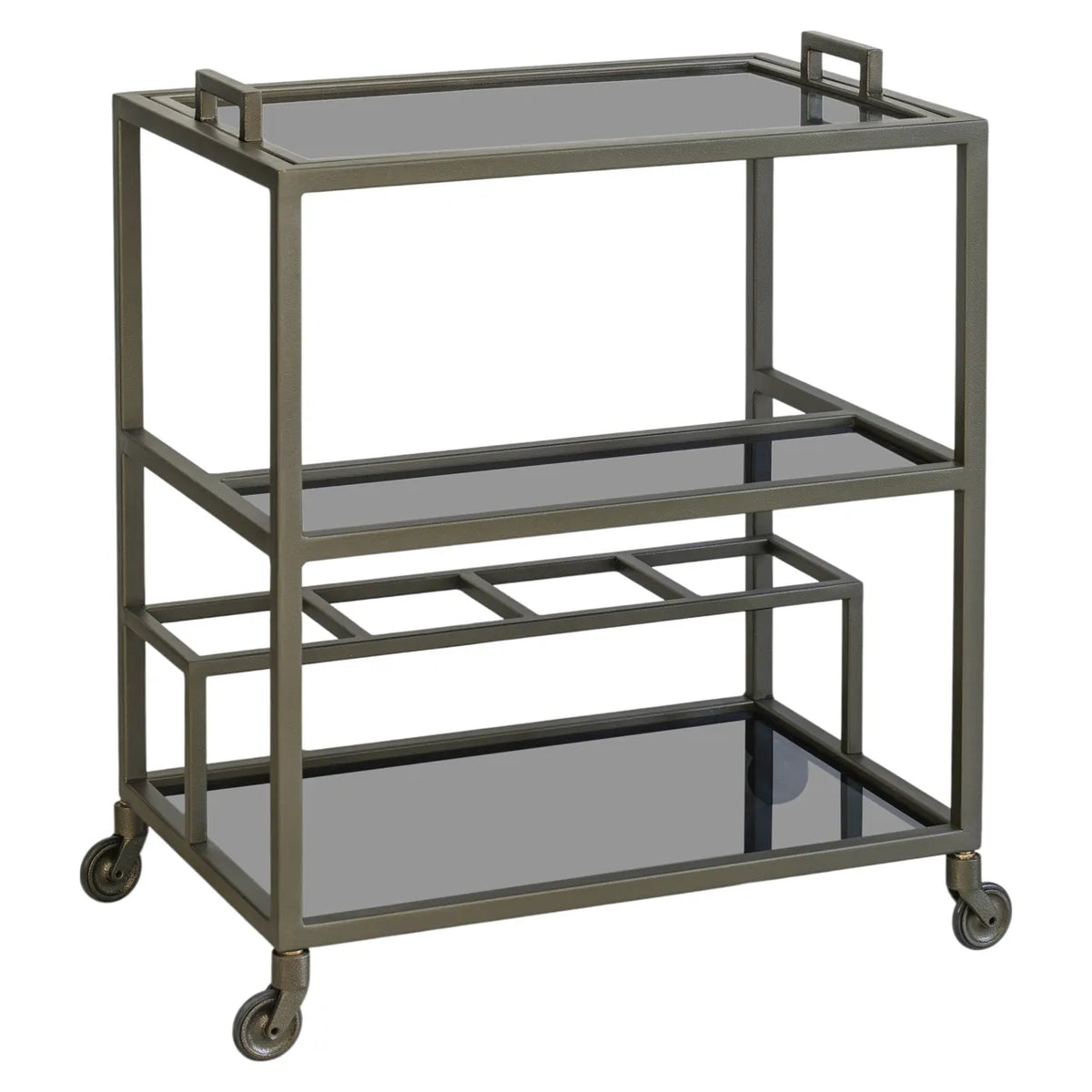 Richmond Interiors Ruinart Antique Brass Glass Trolley