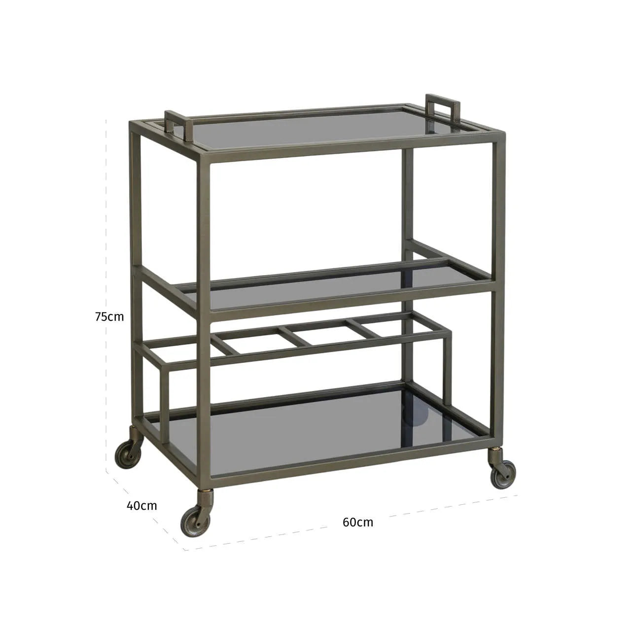 Richmond Interiors Ruinart Antique Brass Glass Trolley