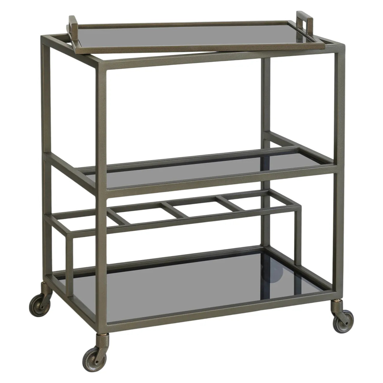 Richmond Interiors Ruinart Antique Brass Glass Trolley