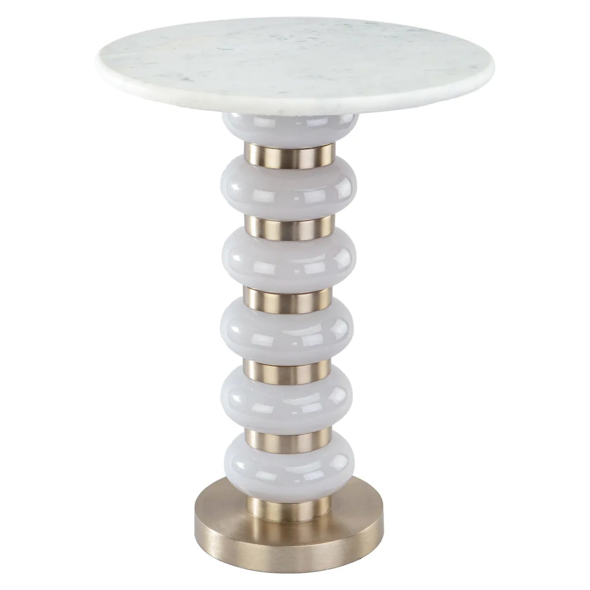 Richmond Interiors Villeray White Banswara Marble & Glass Side Table