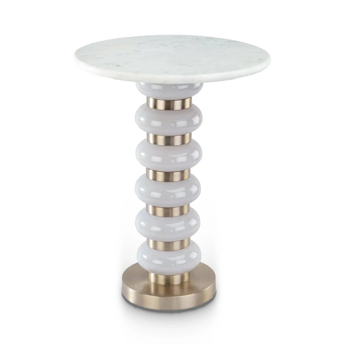 Richmond Interiors Villeray White Banswara Marble & Glass Side Table