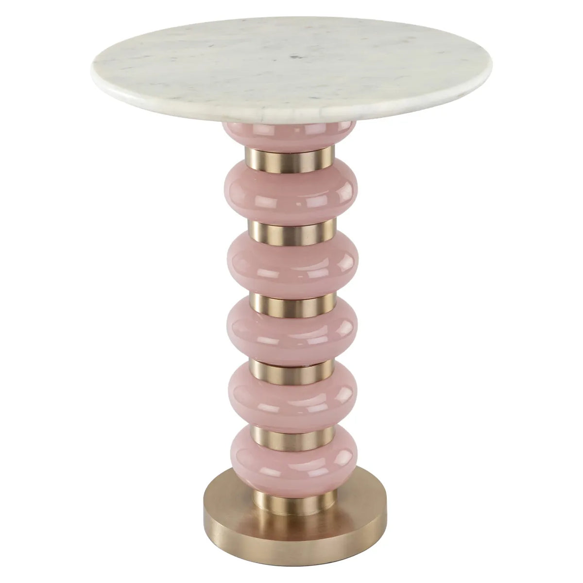 Richmond Interiors Villeray Pink White Banswara Marble & Glass Side Table