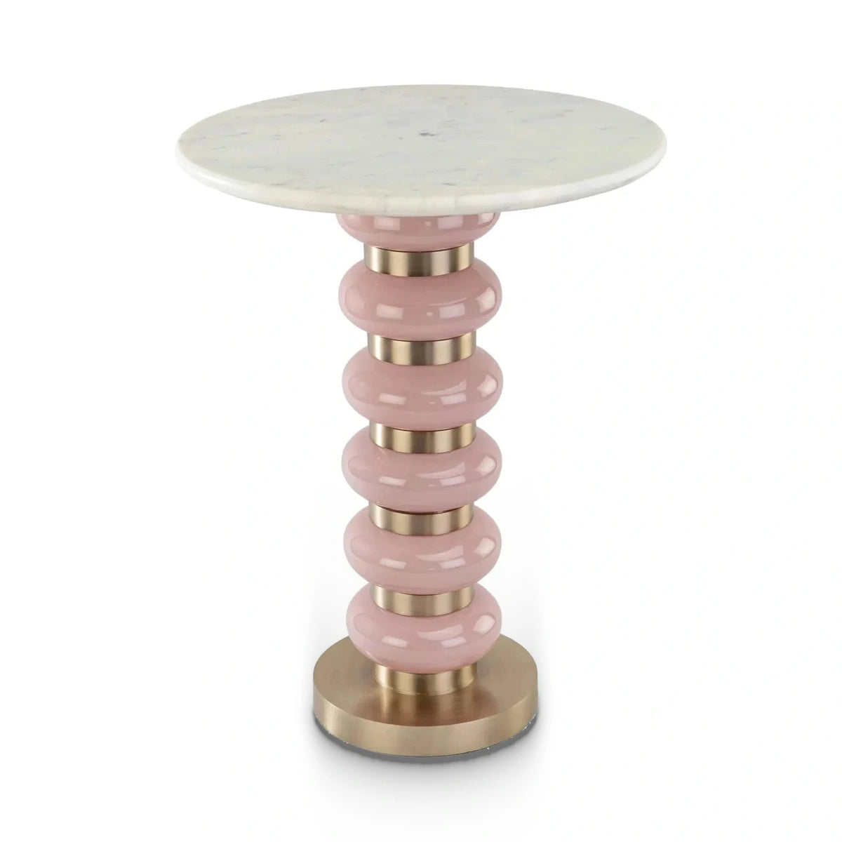Richmond Interiors Villeray Pink White Banswara Marble & Glass Side Table