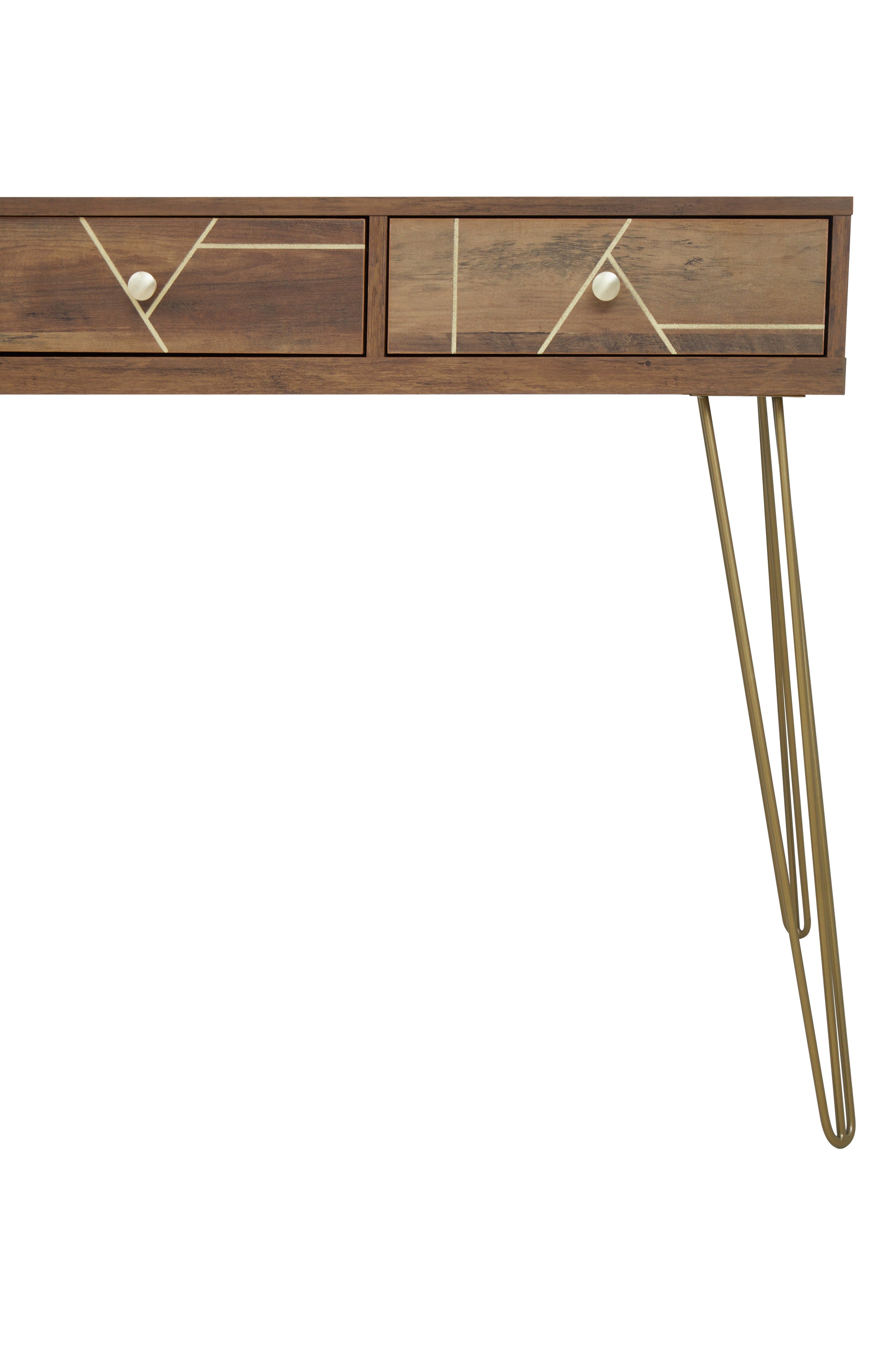 Ophelia Brown Wood & Gold Three Drawer Desk