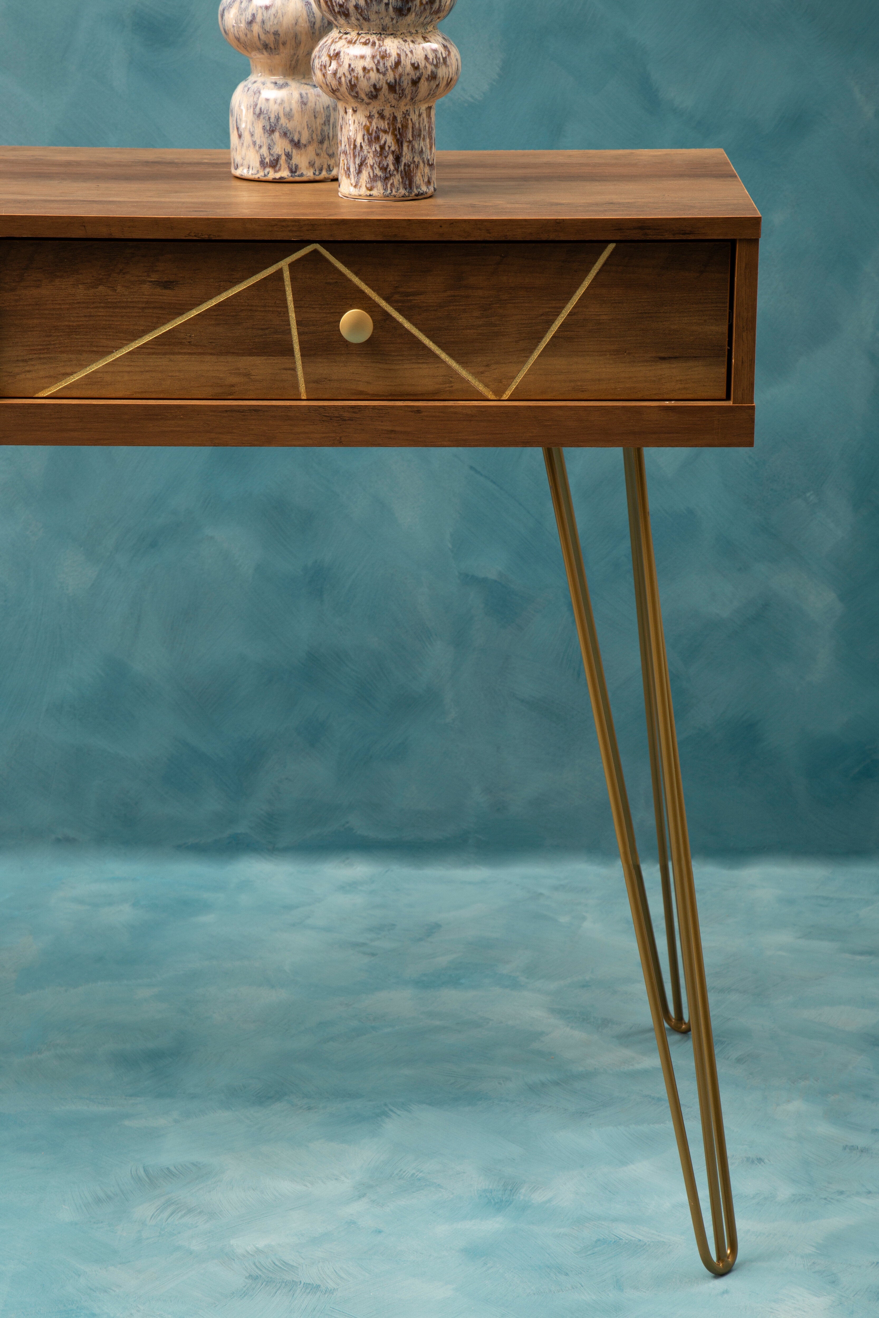 Ophelia Brown Wood & Gold Console Table