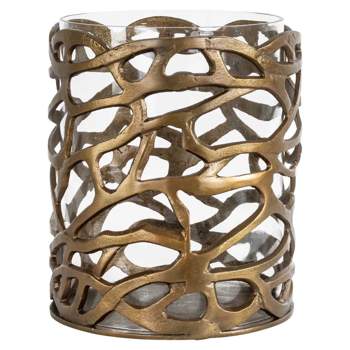 Richmond Interiors Mase Antique Brass Glass Hurricane Candle Holder