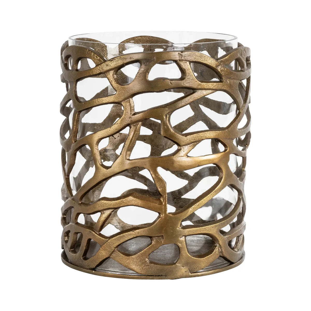 Richmond Interiors Mase Antique Brass Glass Hurricane Candle Holder