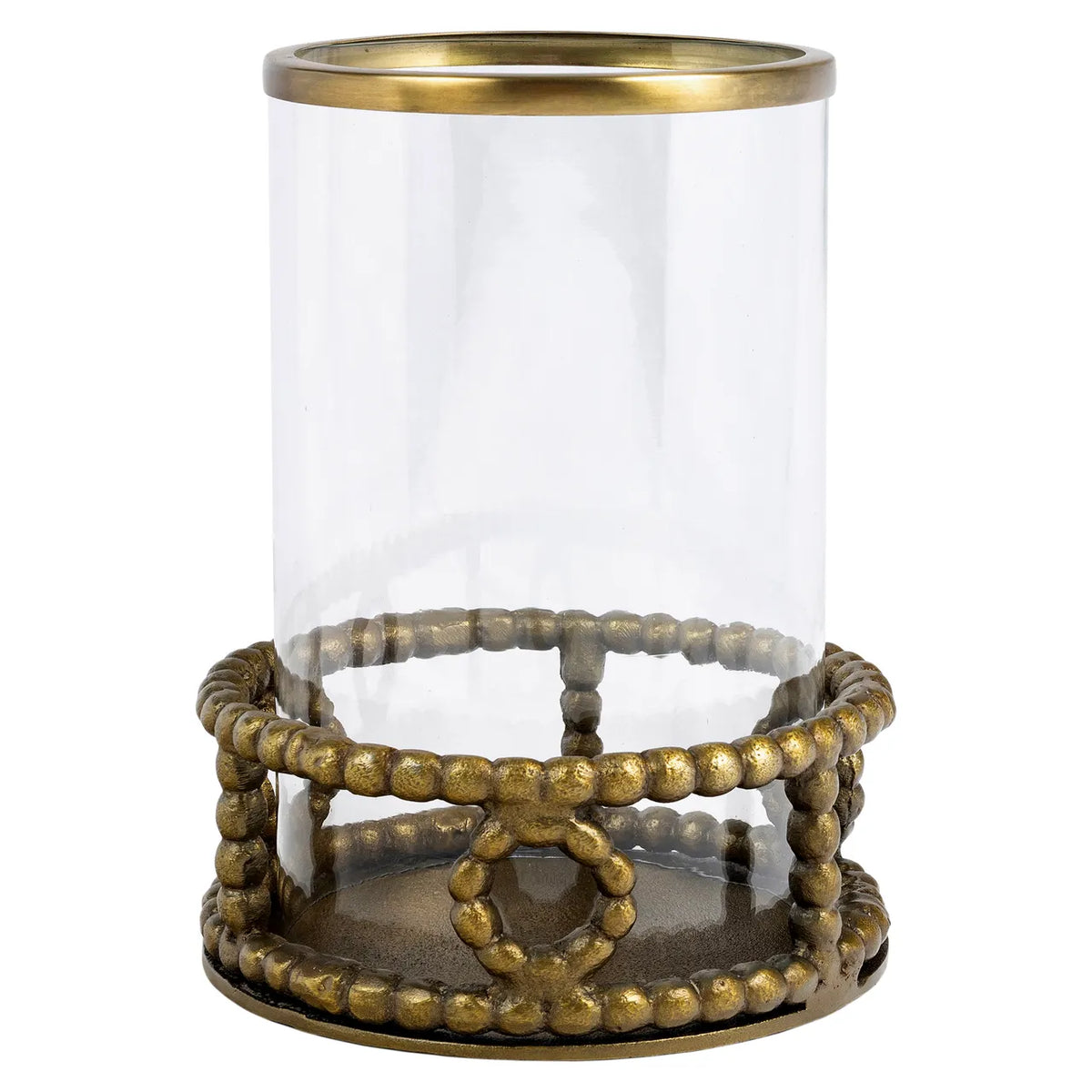 Richmond Interiors Mile Antique Brass Glass Hurricane Candle Holder