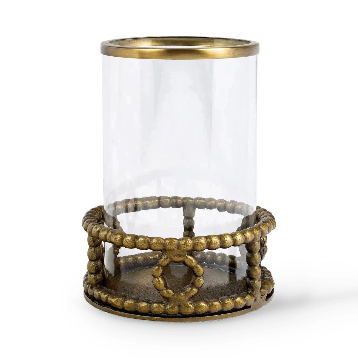 Richmond Interiors Mile Antique Brass Glass Hurricane Candle Holder