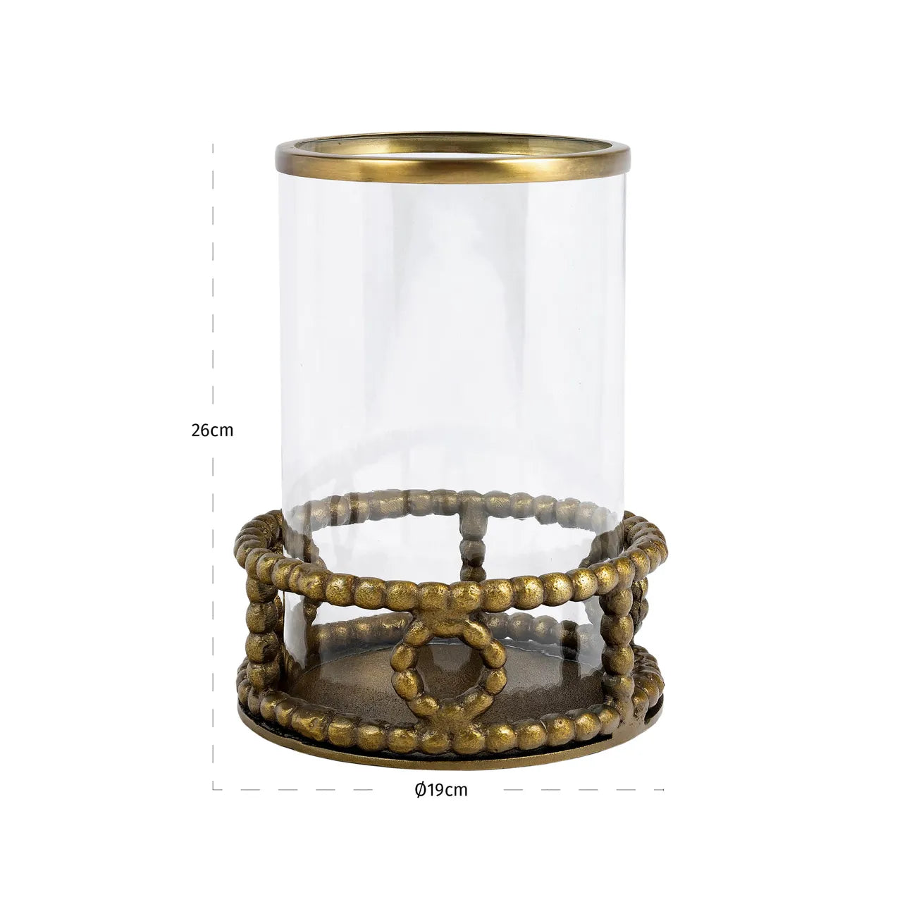 Richmond Interiors Mile Antique Brass Glass Hurricane Candle Holder