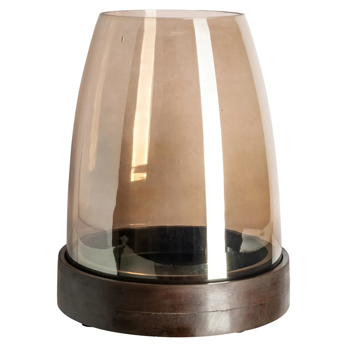 Richmond Interiors Skye Walnut Brown Wood & Glass Hurricane Candle Holder