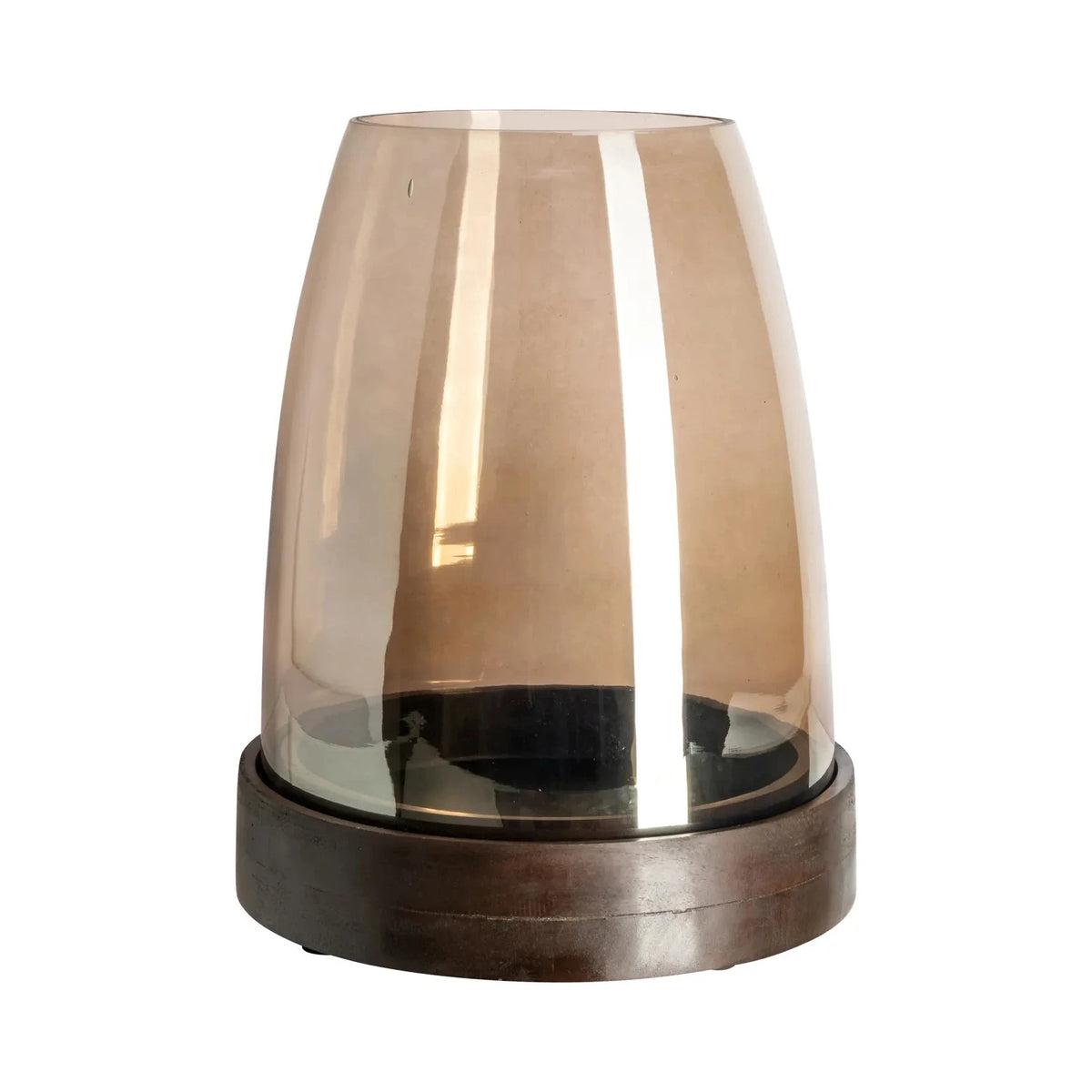 Richmond Interiors Skye Walnut Brown Wood & Glass Hurricane Candle Holder