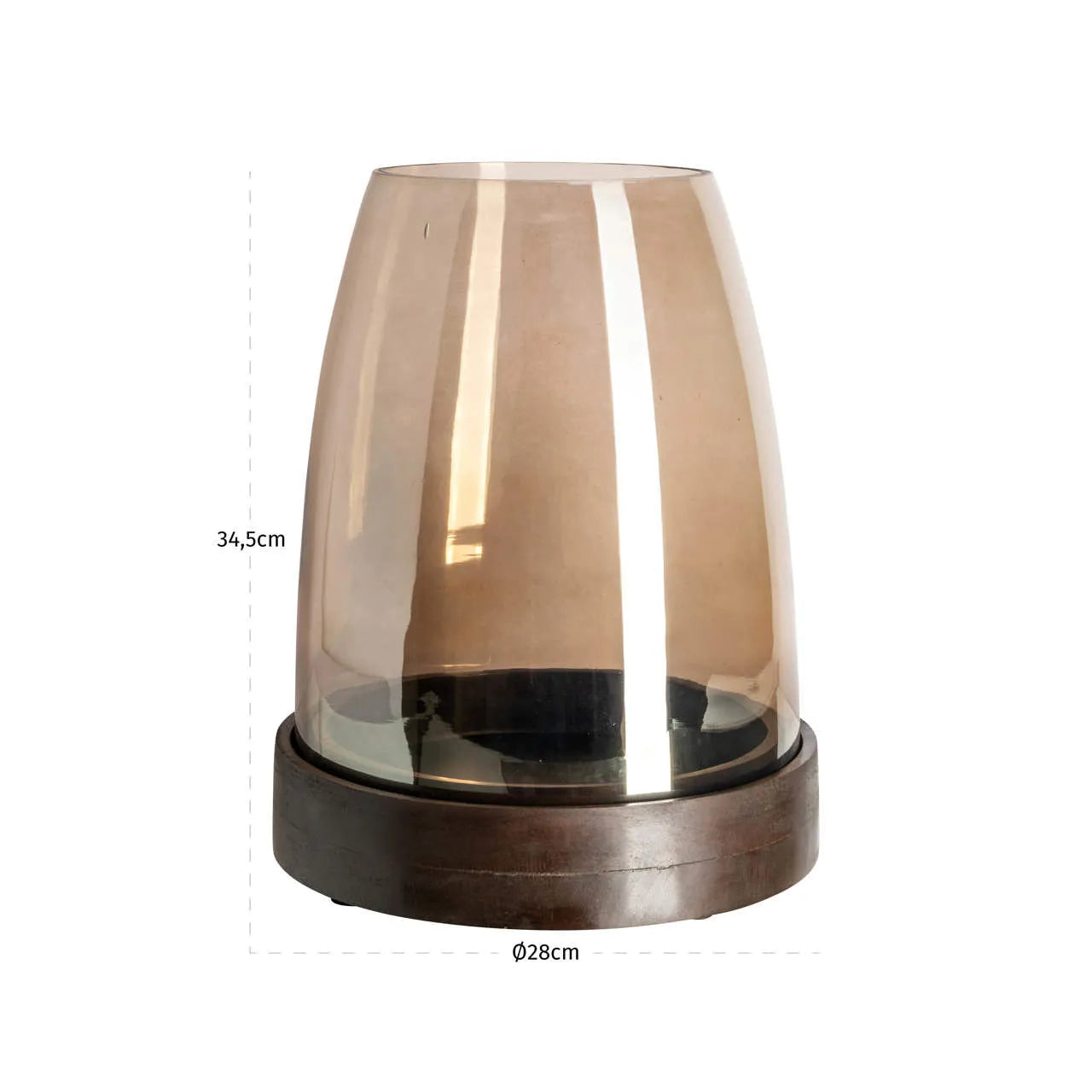 Richmond Interiors Skye Walnut Brown Wood & Glass Hurricane Candle Holder