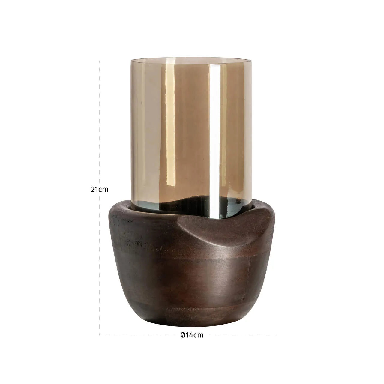 Richmond Interiors Jade Walnut Brown Wood & Glass Hurricane Candle Holder Small