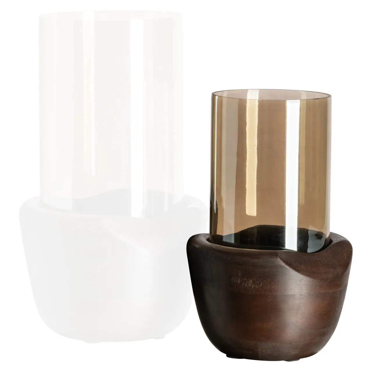 Richmond Interiors Jade Walnut Brown Wood & Glass Hurricane Candle Holder Small