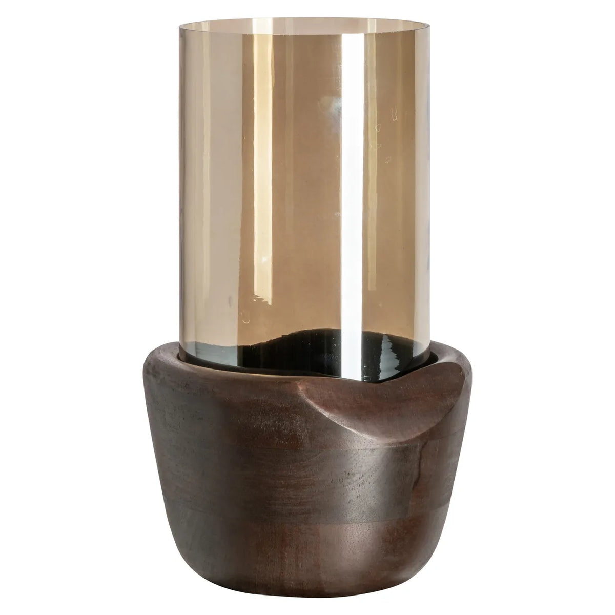 Richmond Interiors Sloane Walnut Brown Wood & Glass Hurricane Candle Holder Large