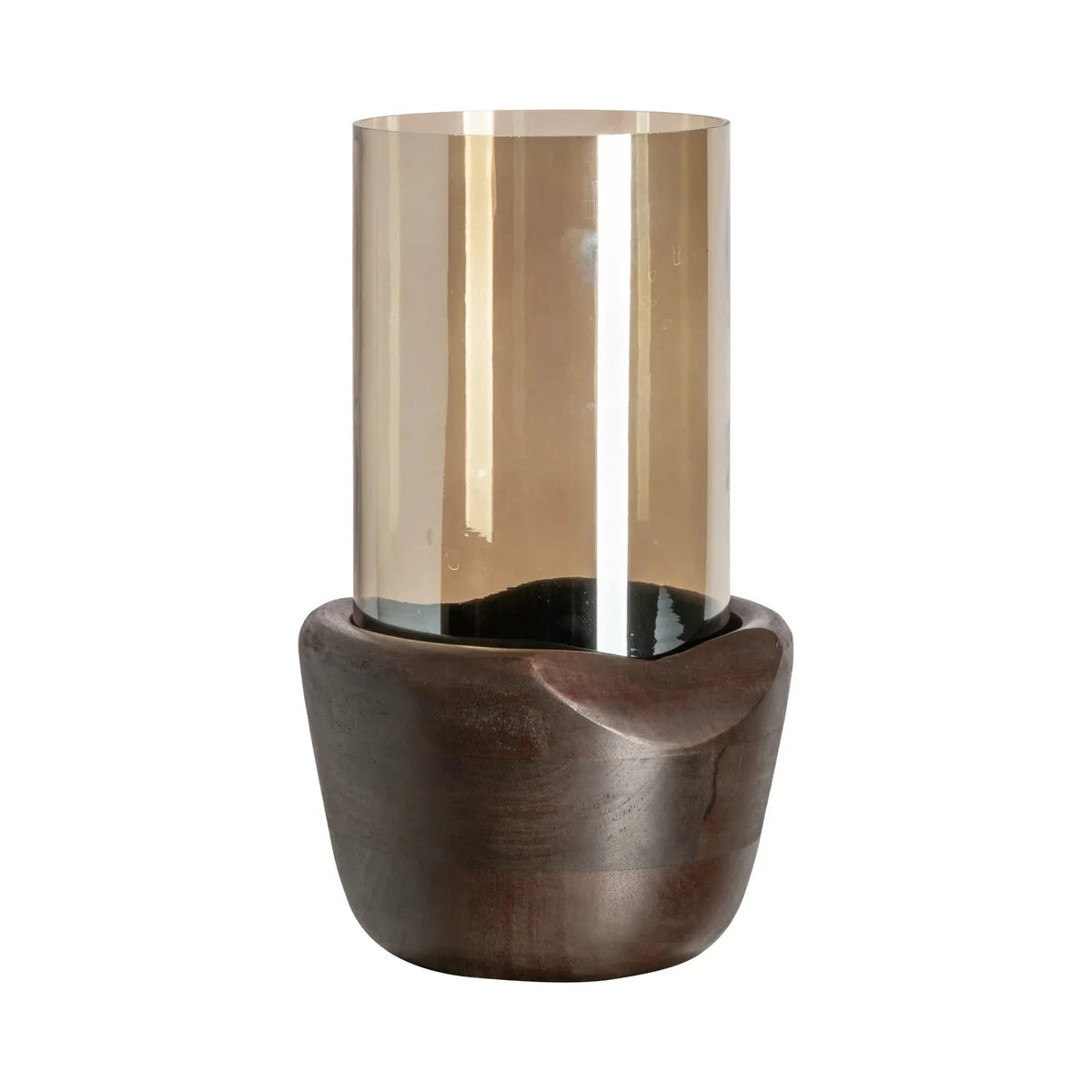 Richmond Interiors Sloane Walnut Brown Wood & Glass Hurricane Candle Holder Large
